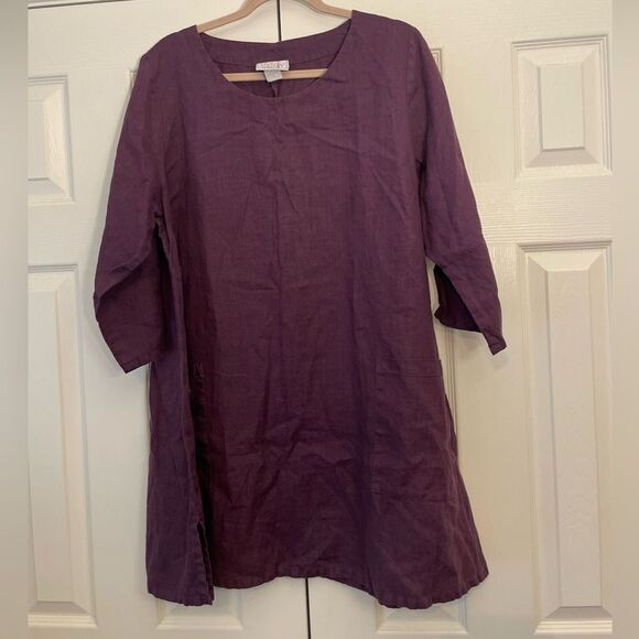 La FIXSUN 100% Linen Purple Tunic Dress Size Medium - Picture 1 of 6